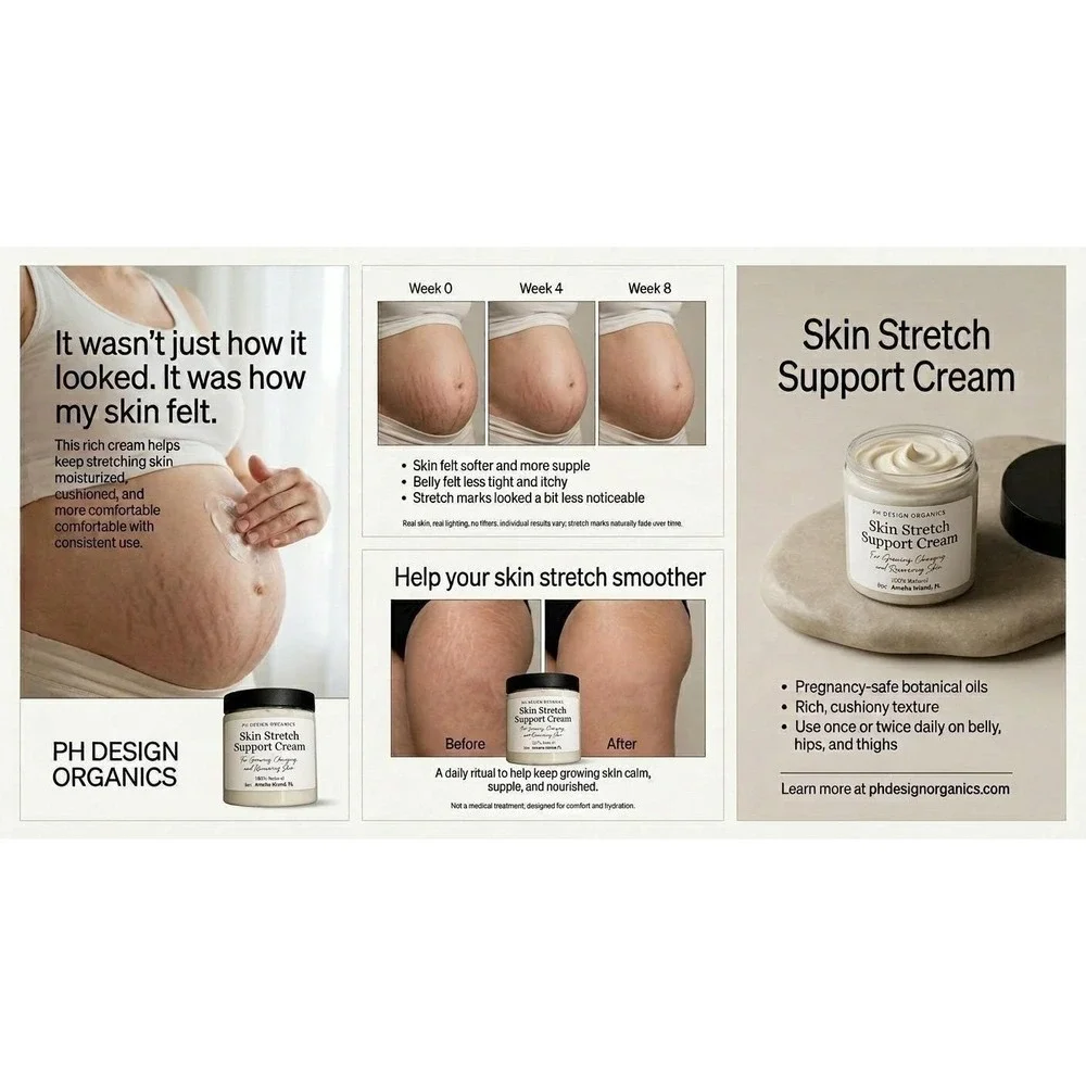 PH Design Organics Skin Stretch Cream‎ 8oz Pregnancy Safe Stretch Mark Care